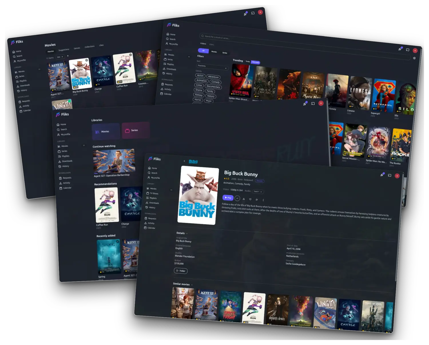 The home page, a library, discovery and a film page